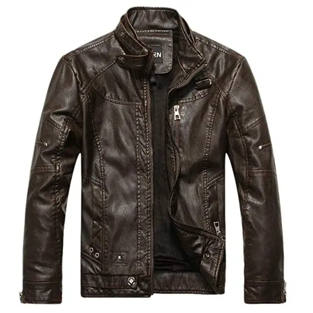 chouyatou Mens Vintage Stand Collar Pu Leather Jacket
