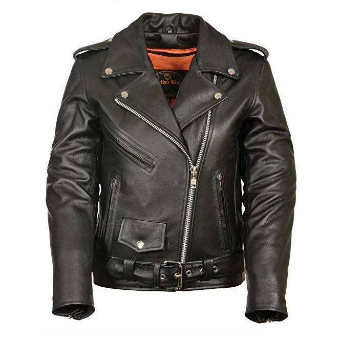 Ladies Leather Motorcycle Leather Jacket Plain Sides