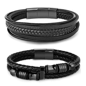 FIBO STEEL Braided Leather Bracelets for Men Wrap Leather Bracelet Bangle Cuff