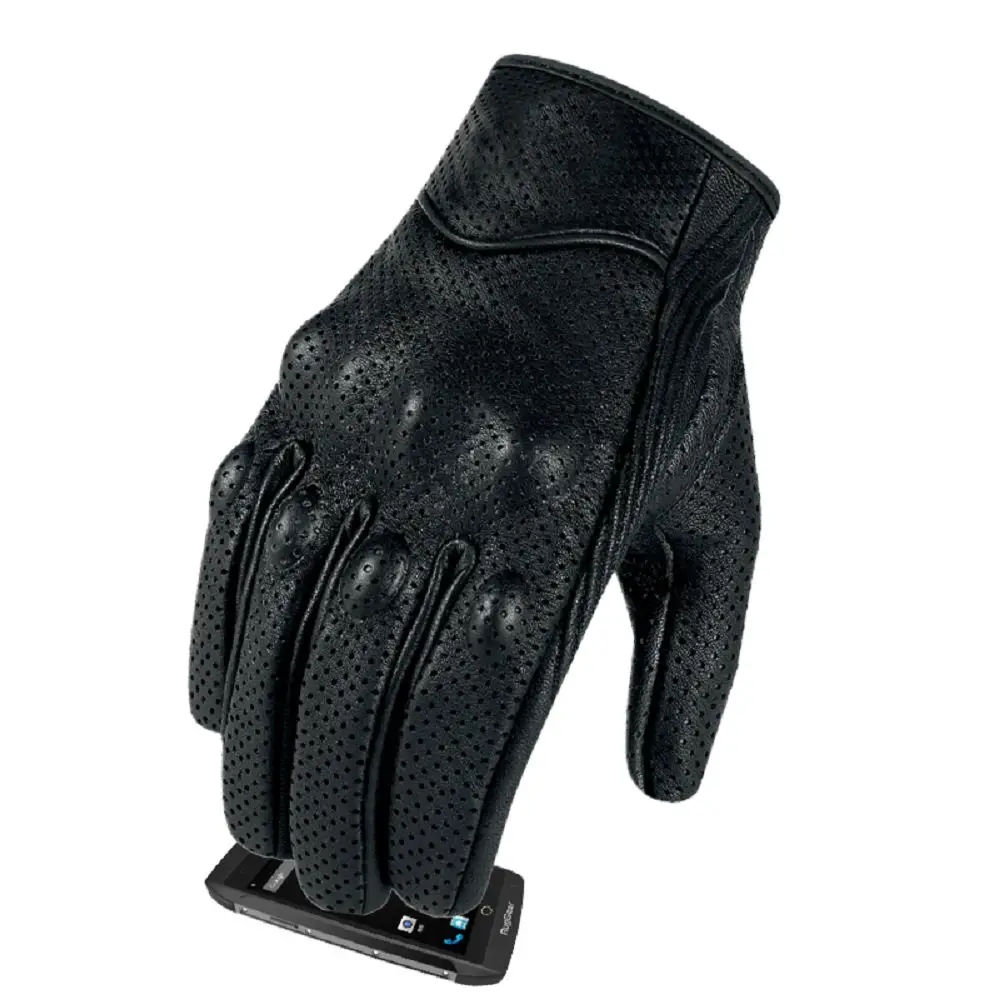 Full finger Goat Skin Leather Touch Screen Motorcycle Gloves