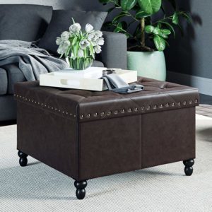 Nathan James Foldable Storage Ottoman Leather Square Seat