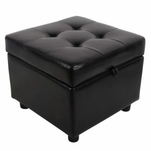 Tufted Leather Square Flip Top Storage Ottoman Cube Foot Rest
